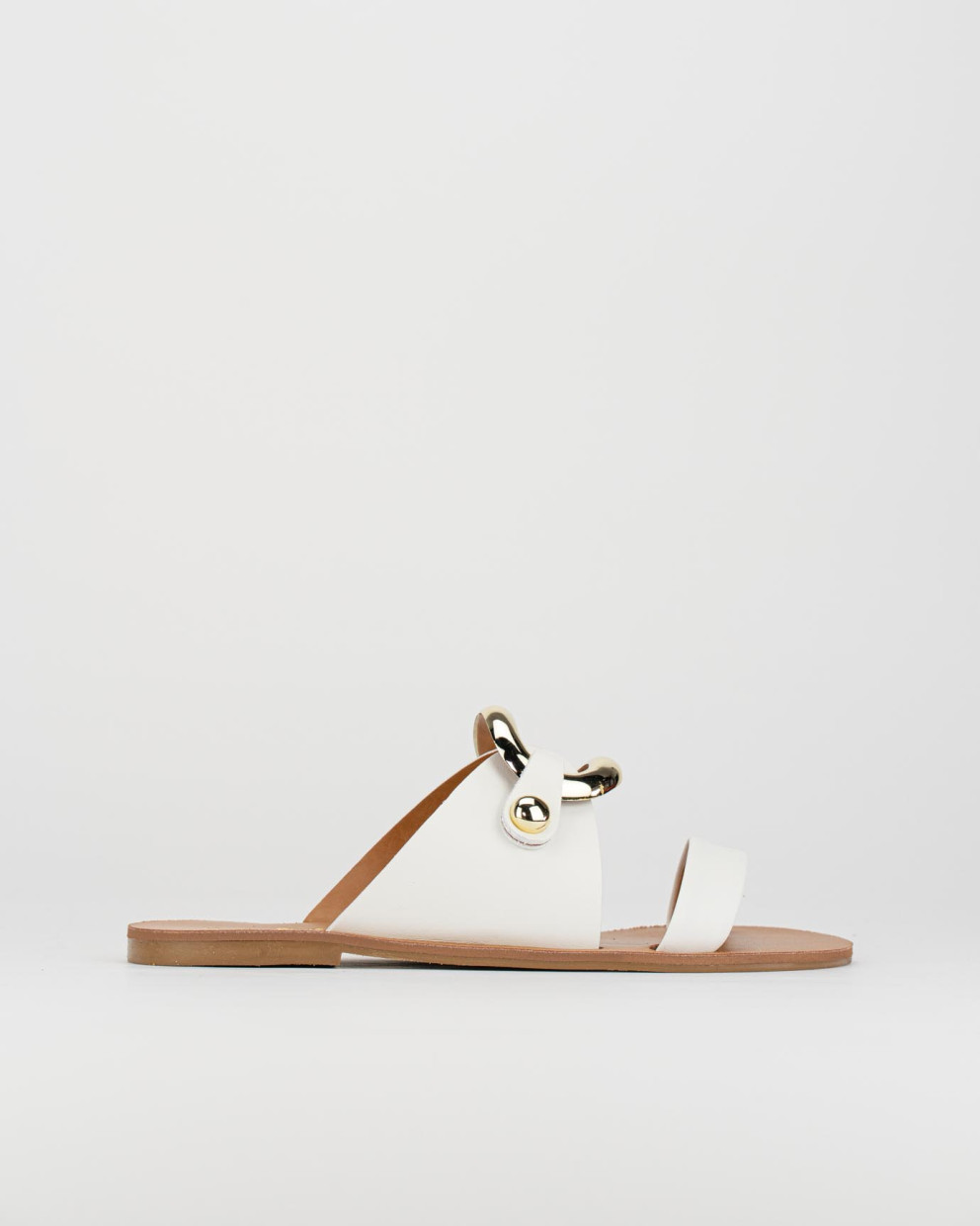 Mules tacón 1 cm blanco cuero
