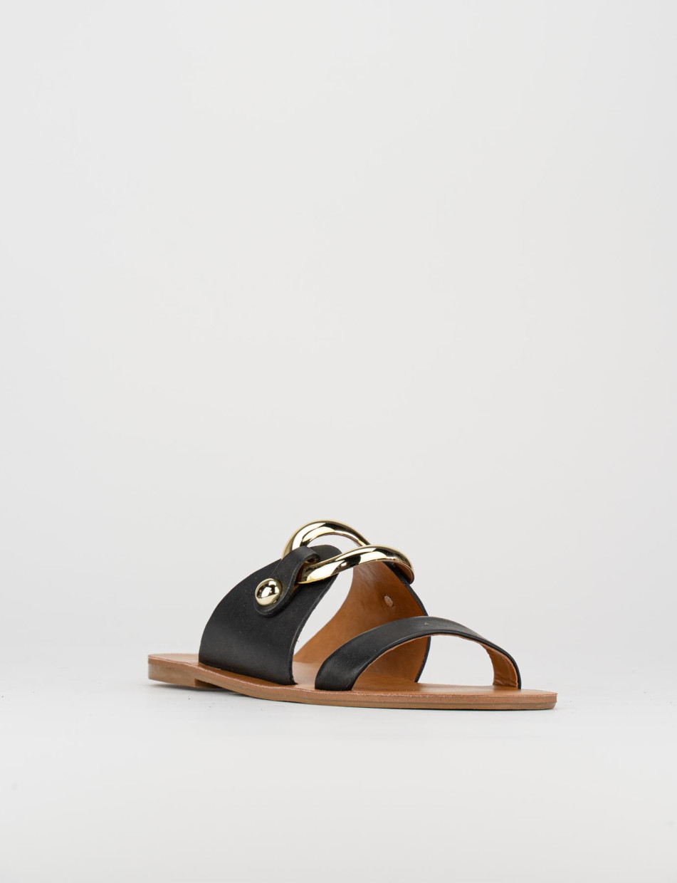 Mules tacón 1 cm negro cuero