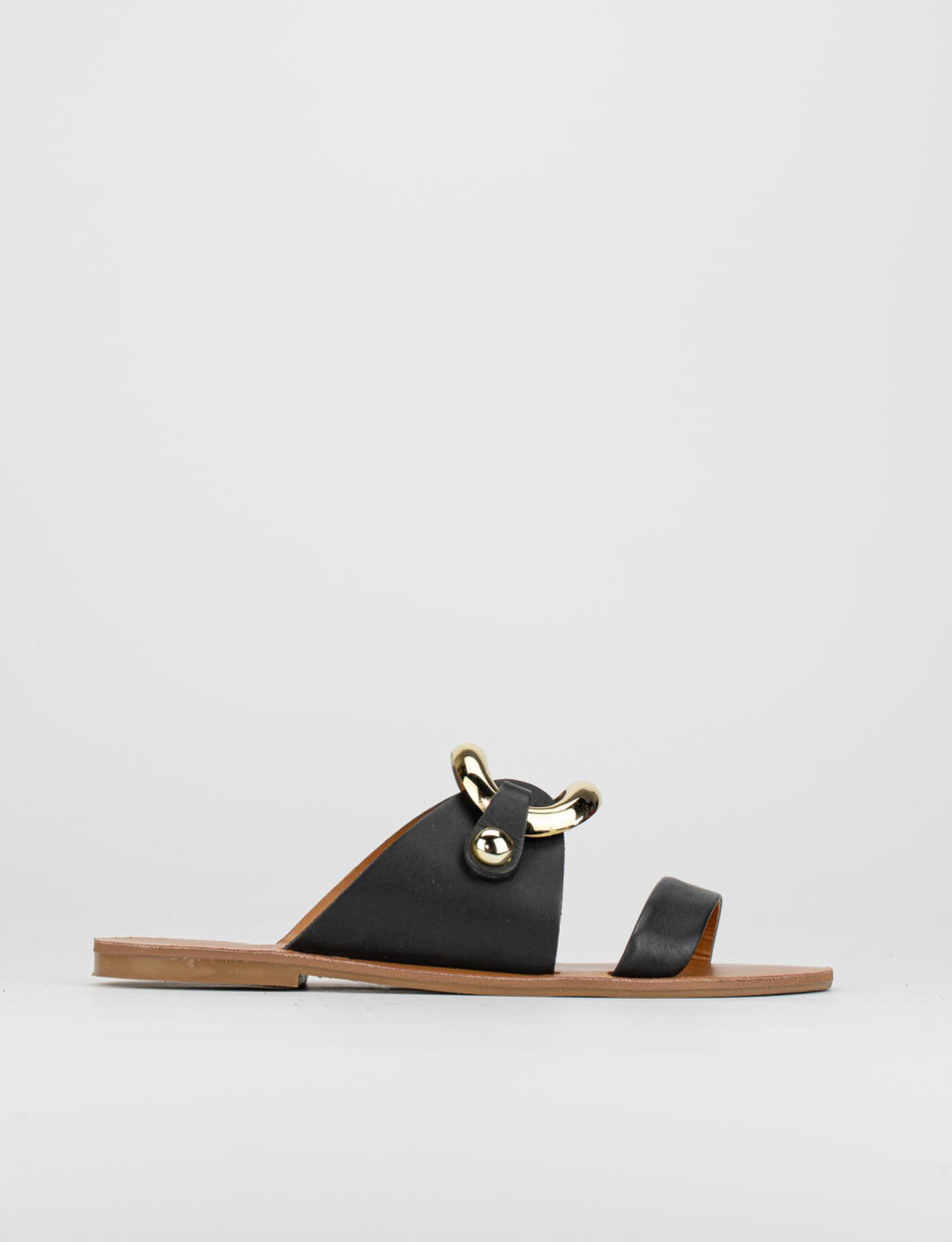 Mules tacón 1 cm negro cuero