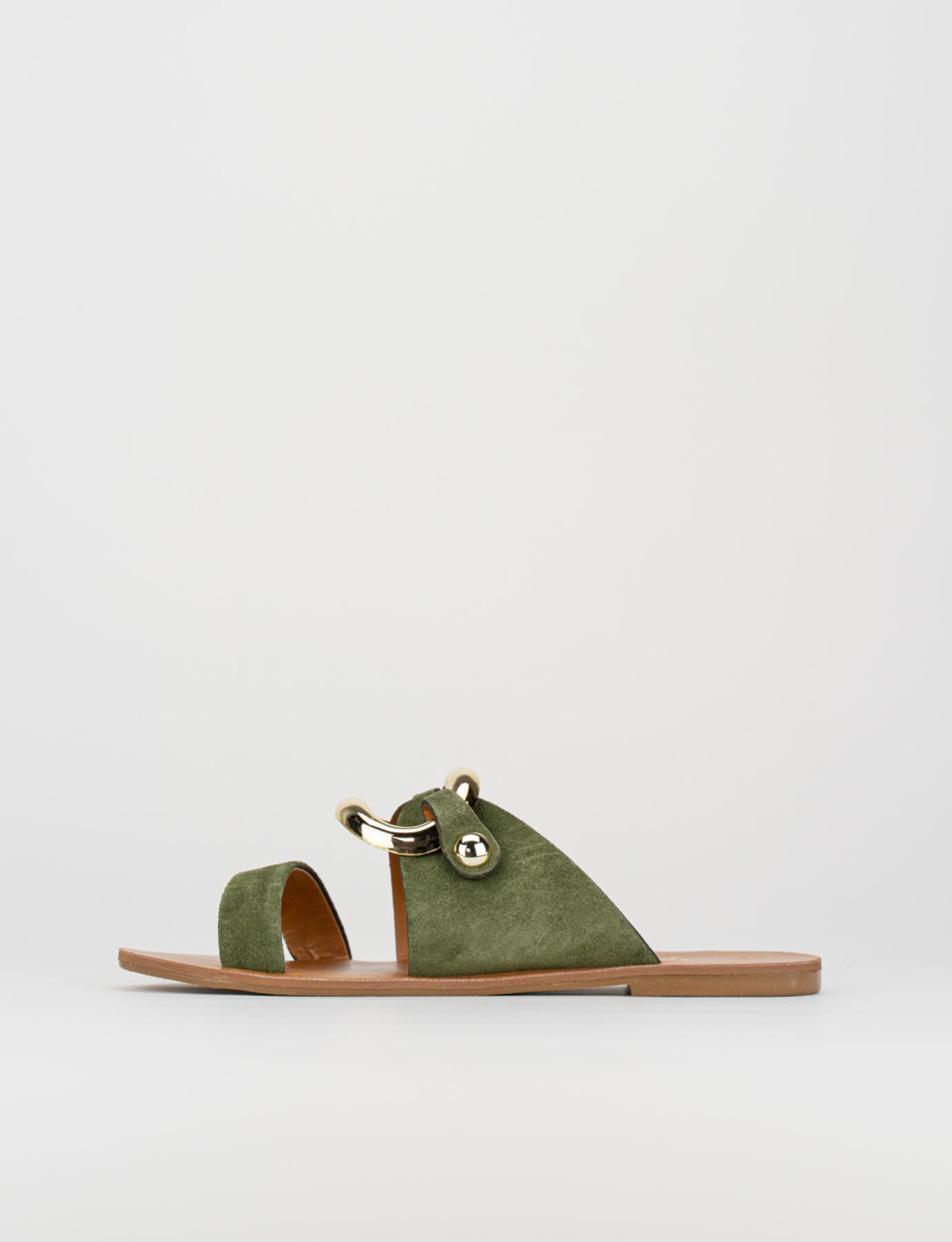 Mules tacón 1 cm verde ante