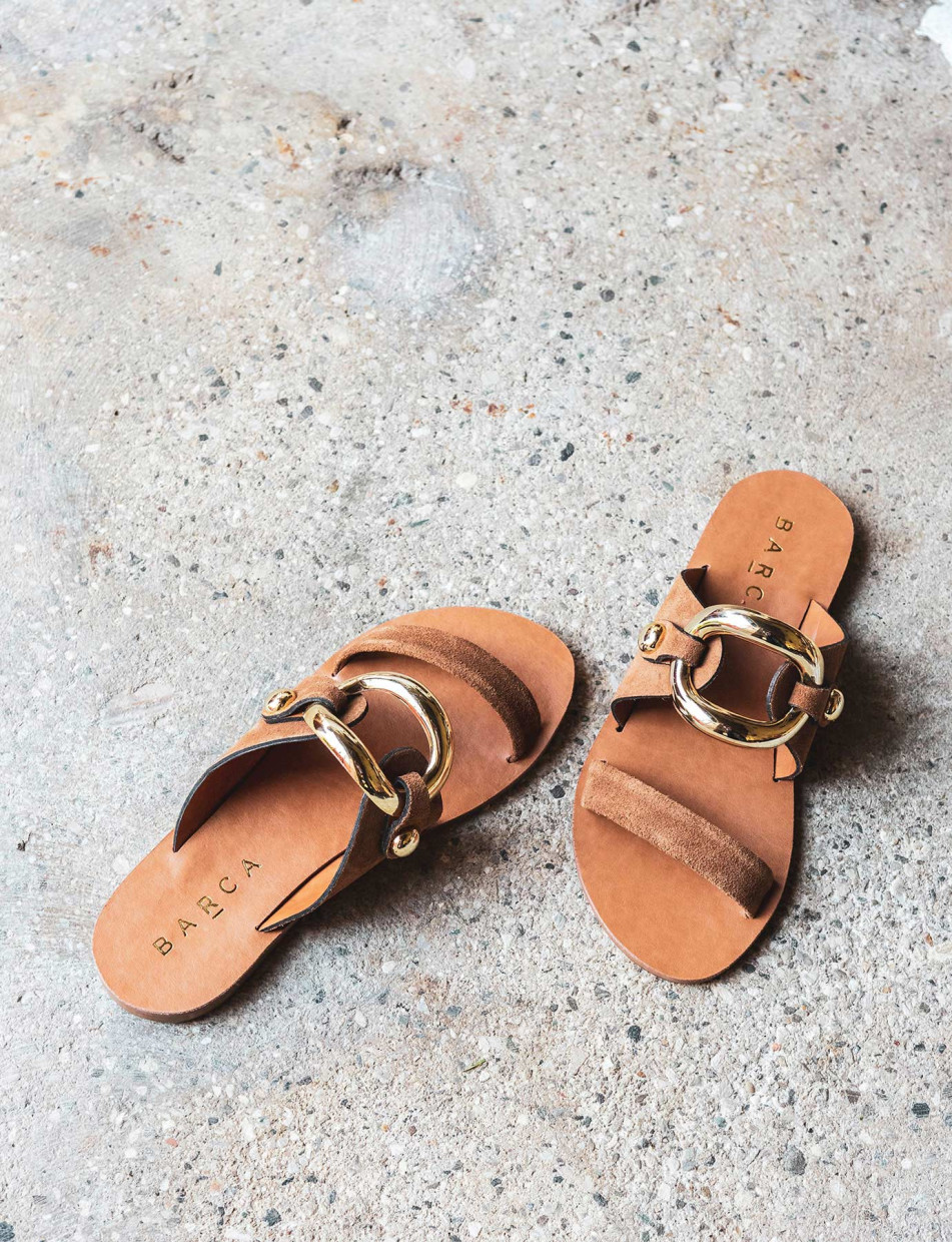 Mules tacón 1 cm marrón ante