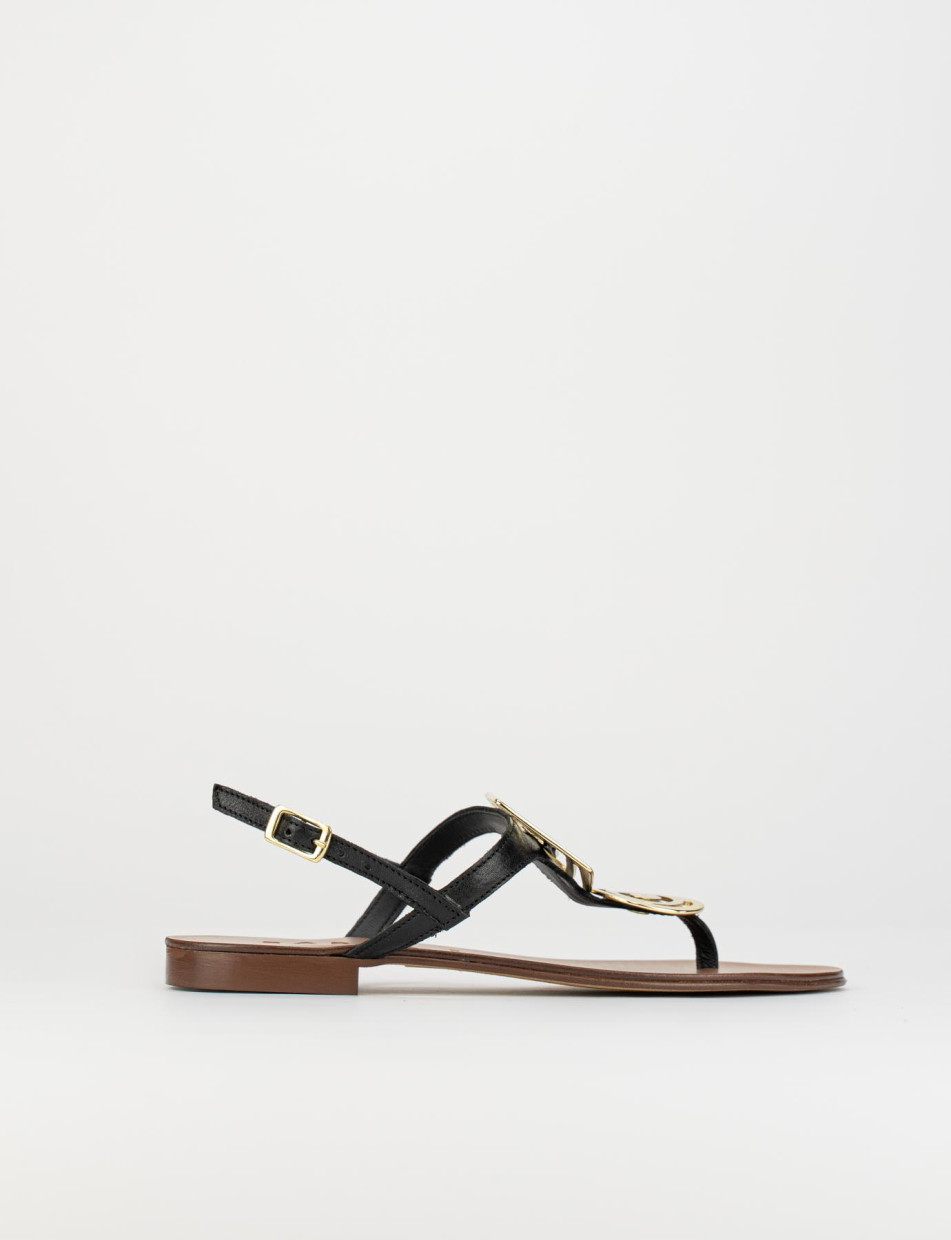 Sandalias de dedo tacón 1 cm negro cuero