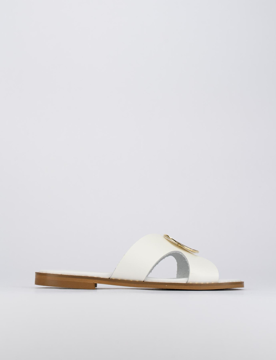 Mules tacón 1 cm blanco cuero