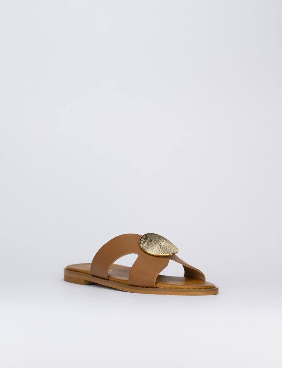 Mules tacón 1 cm marrón cuero