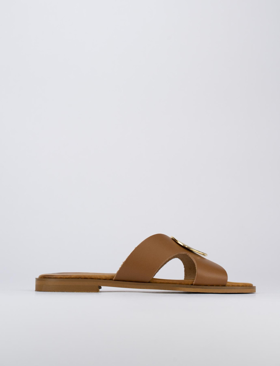 Mules tacón 1 cm marrón cuero