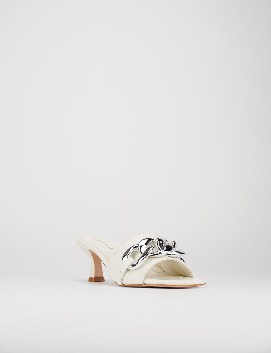 Mules tacón 5 cm blanco cuero