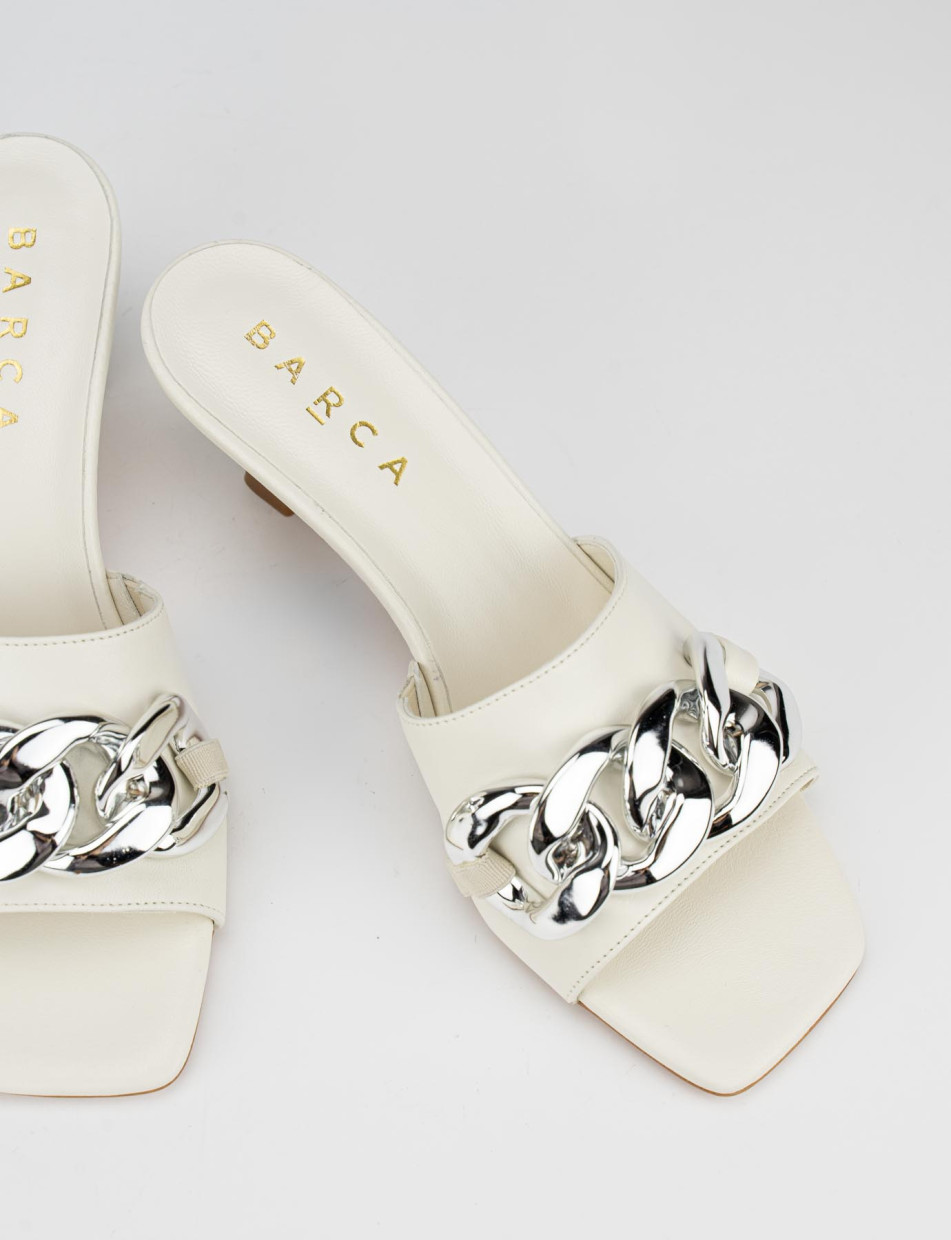 Mules tacón 5 cm blanco cuero
