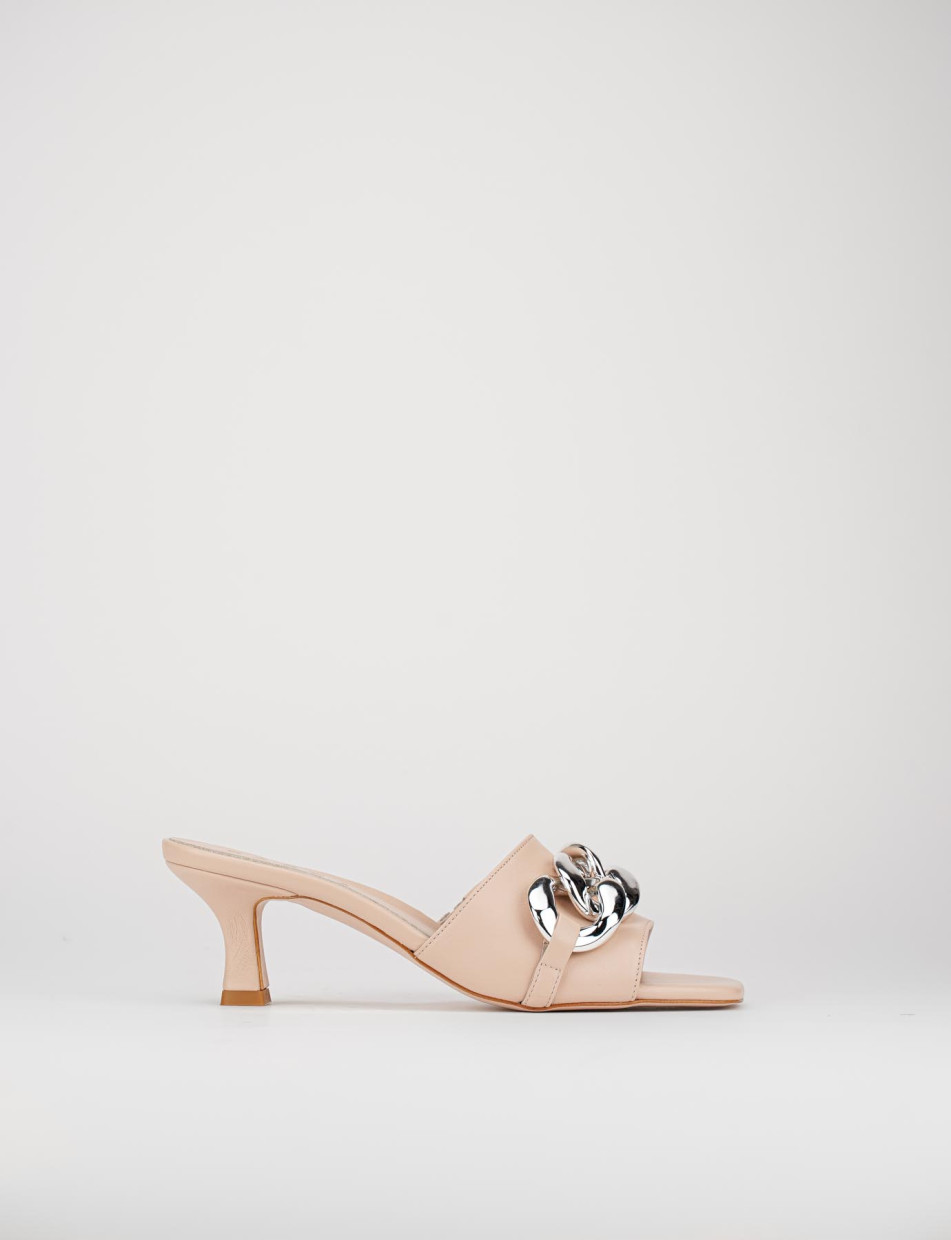 Mules tacón 5 cm rosa cuero