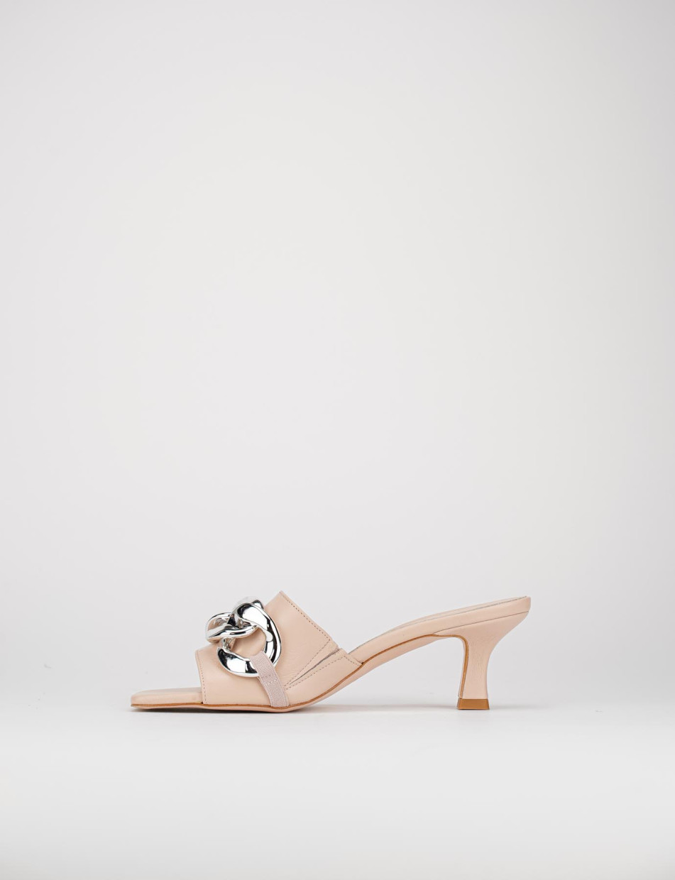 Mules tacón 5 cm rosa cuero