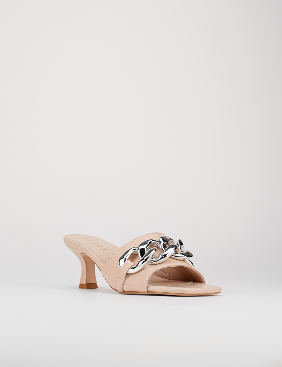 Mules tacón 5 cm rosa cuero