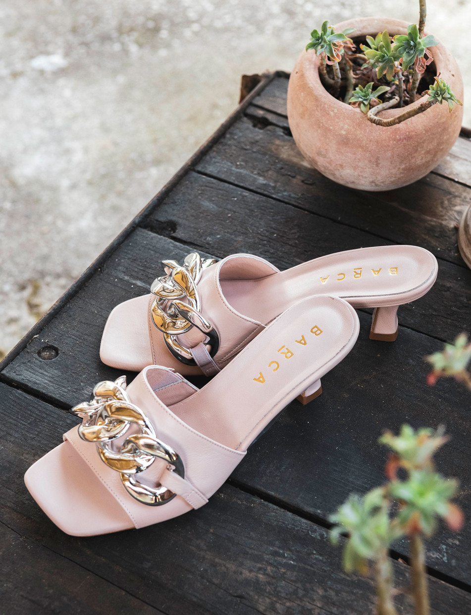 Mules tacón 5 cm rosa cuero