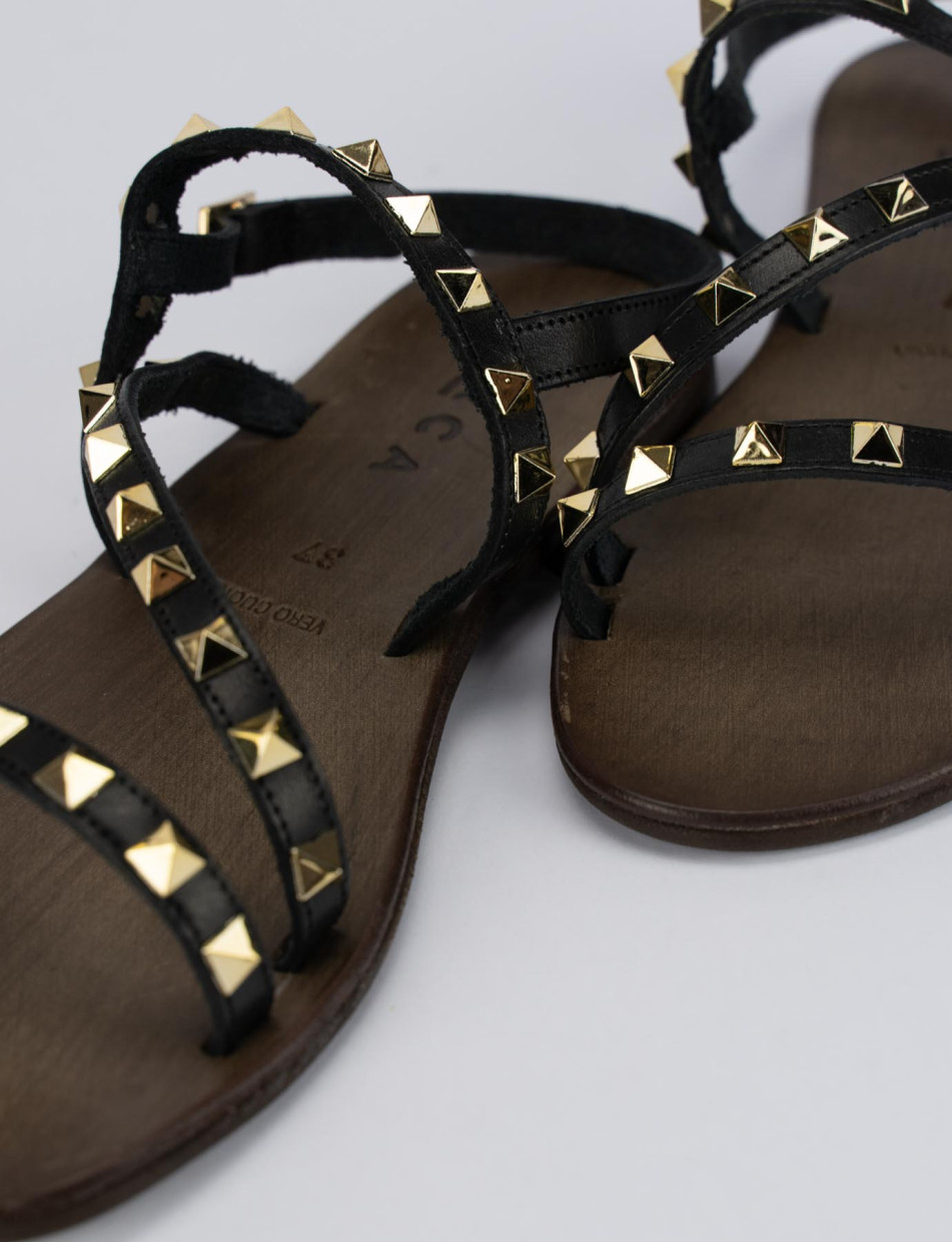 Low heel sandals heel 1 cm black leather