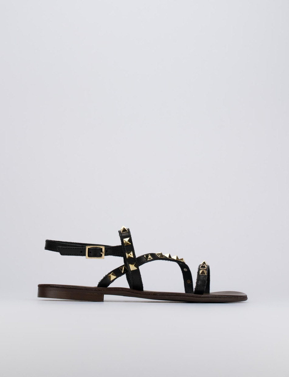 Low heel sandals heel 1 cm black leather
