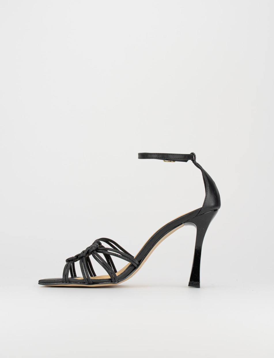 Sandalias de tacón alto tacón 9 cm negro cuero