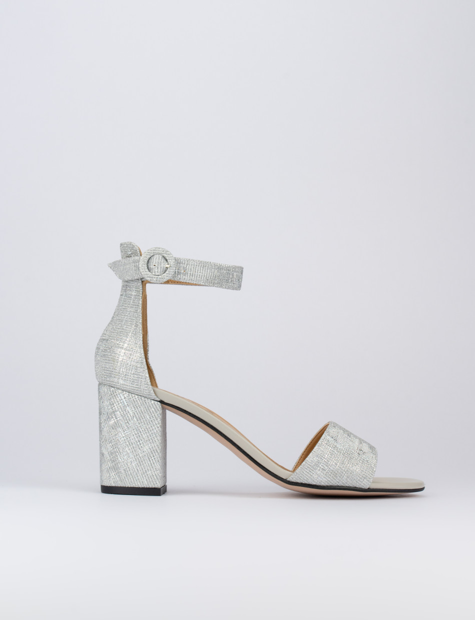 High heel sandals heel 7 cm silver tissue