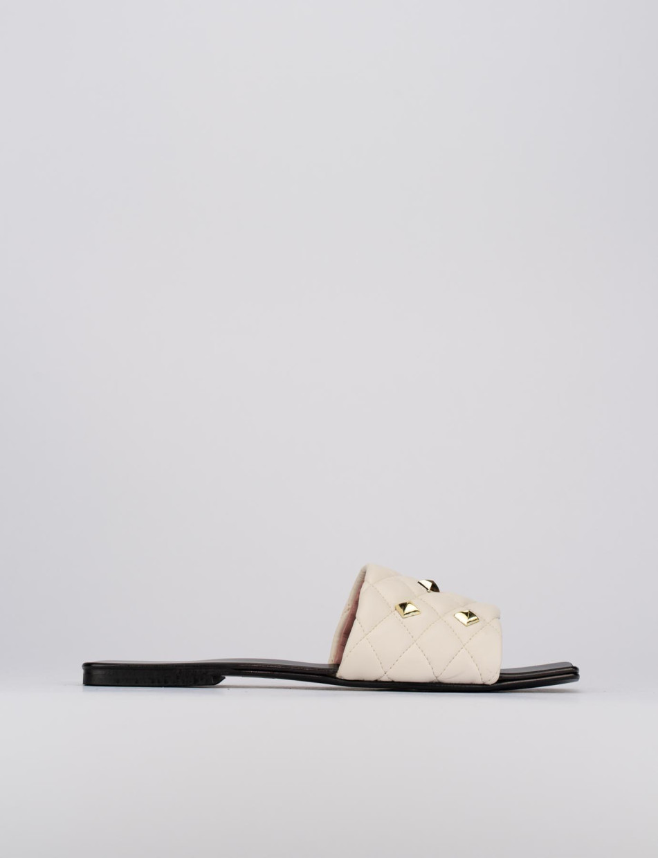Mules tacón 1 cm blanco cuero