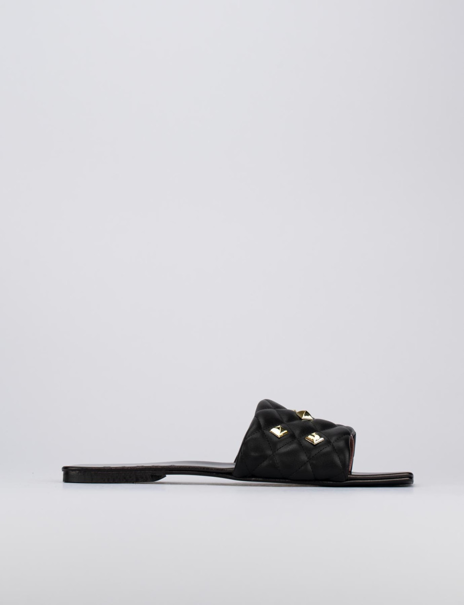 Mules tacón 1 cm negro cuero
