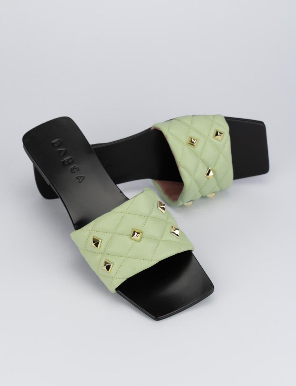 Mules tacón 1 cm verde cuero