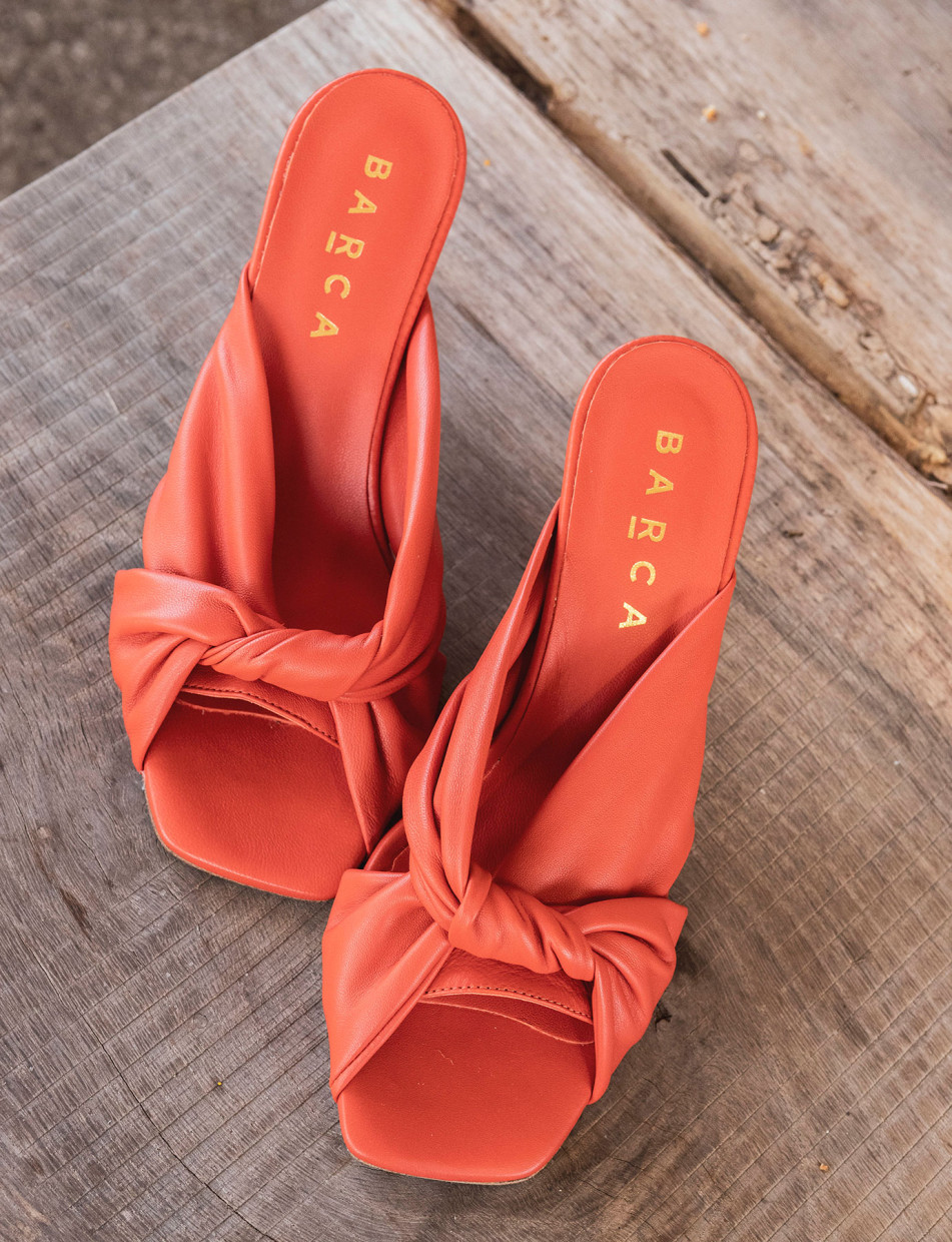 Mules tacón 8 cm rojo cuero