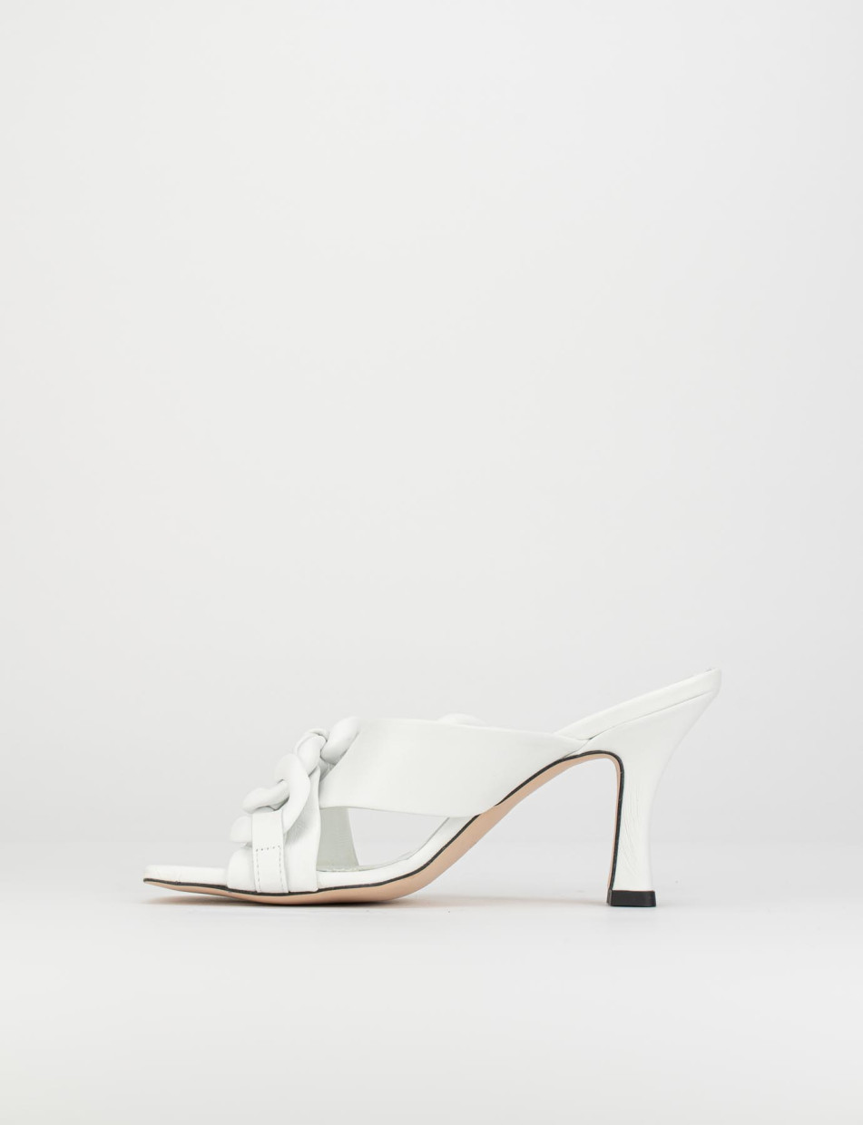 Mules tacón 8 cm blanco cuero