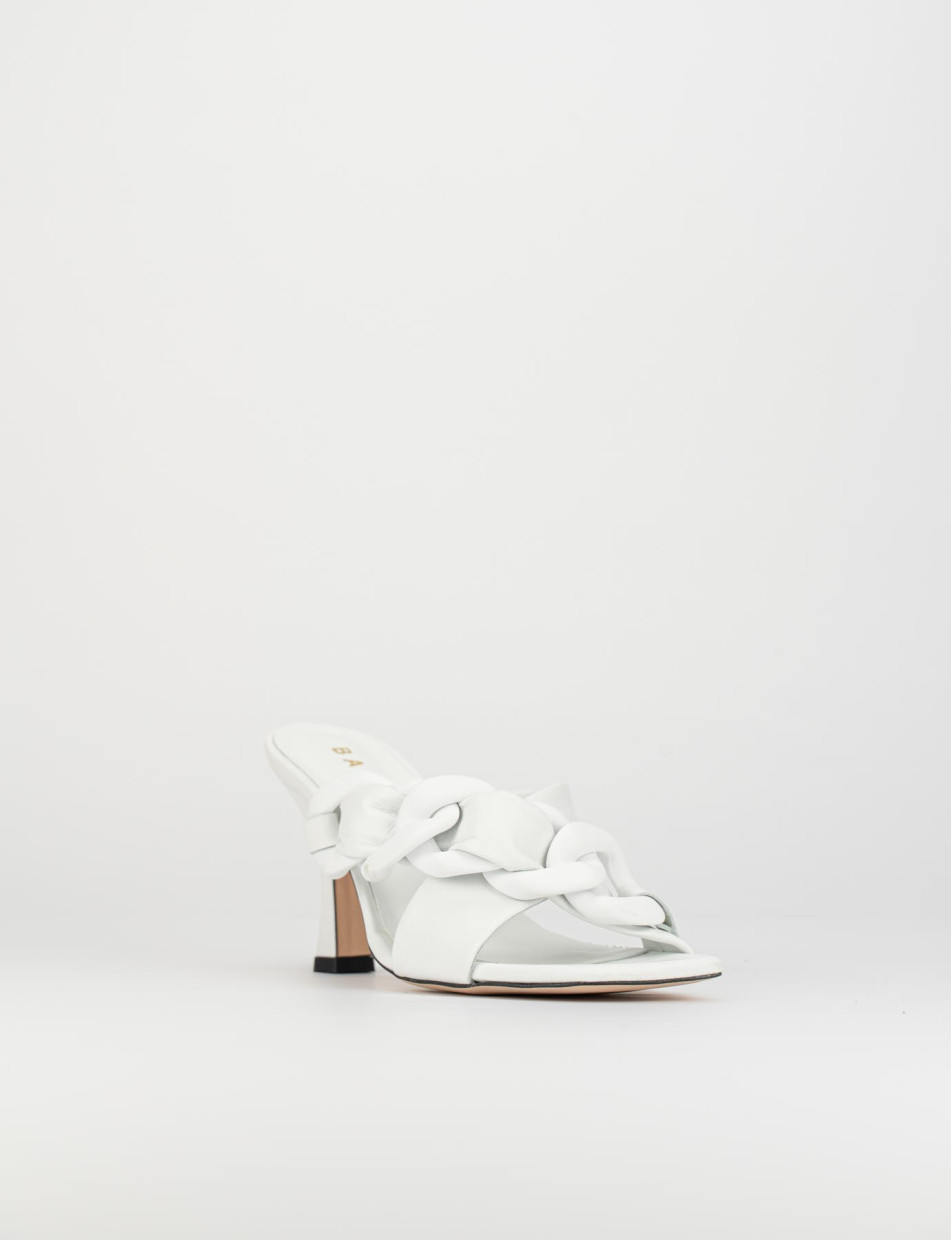 Mules tacón 8 cm blanco cuero