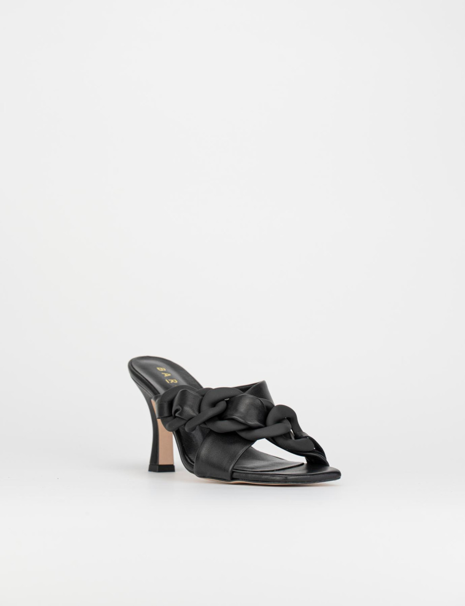 Mules tacón 8 cm negro cuero