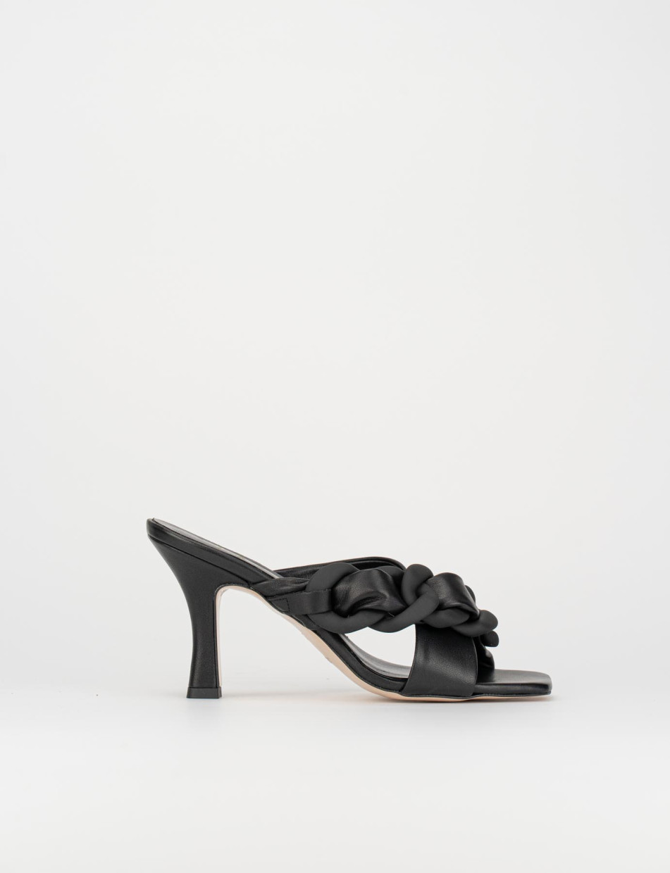 Mules tacón 8 cm negro cuero