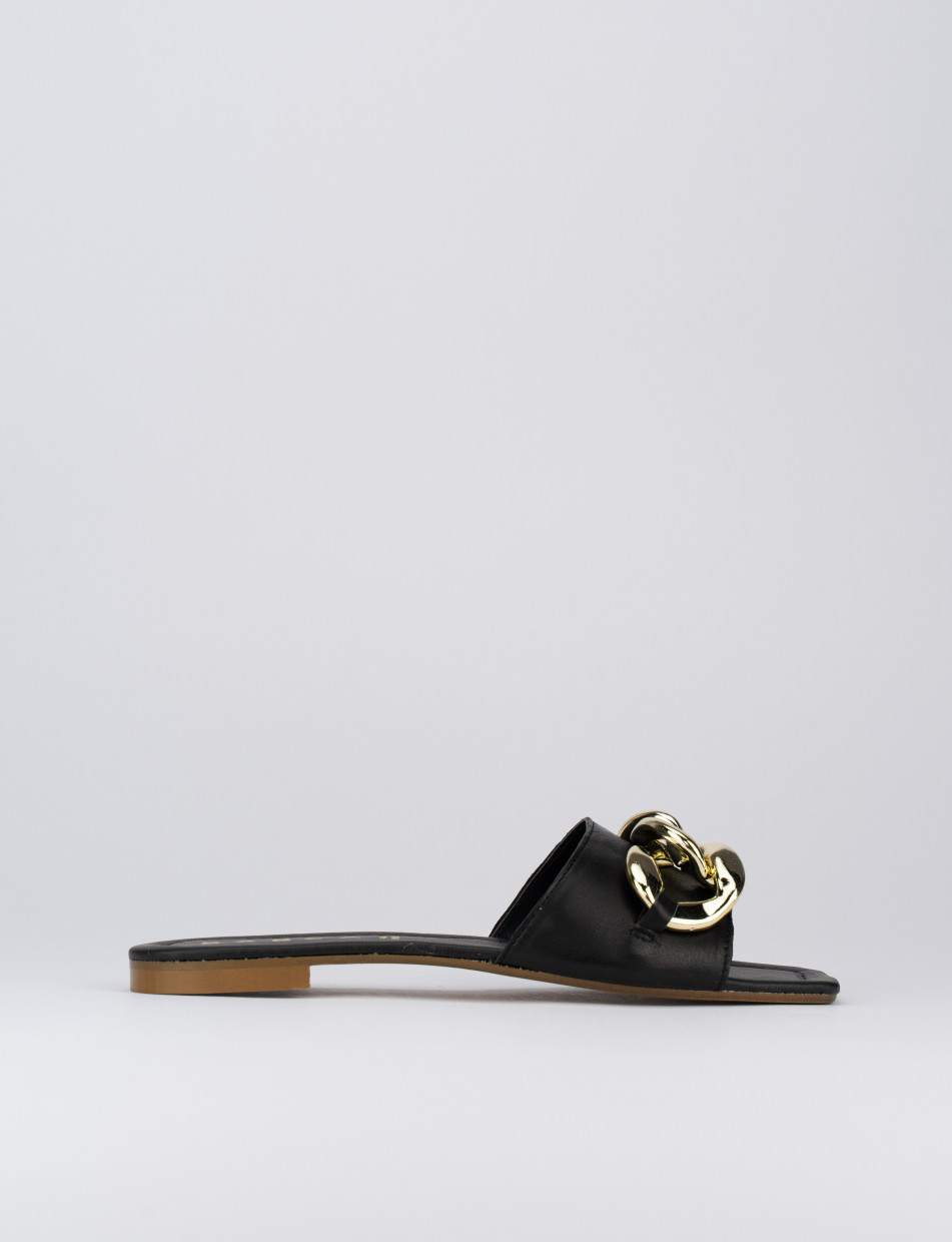 Mules tacón 1 cm negro cuero