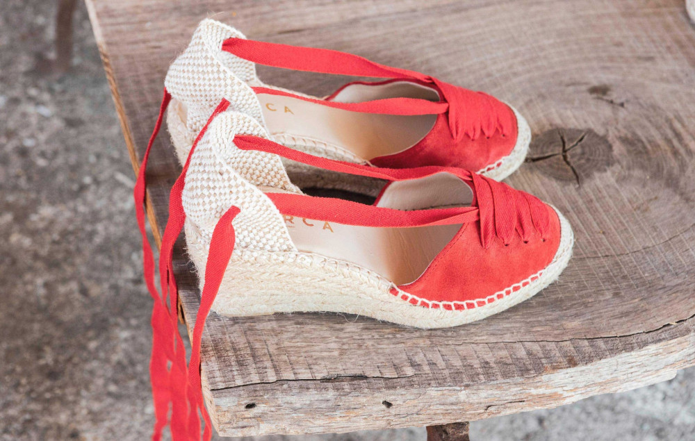 Alpargatas tacón 8 cm rojo ante