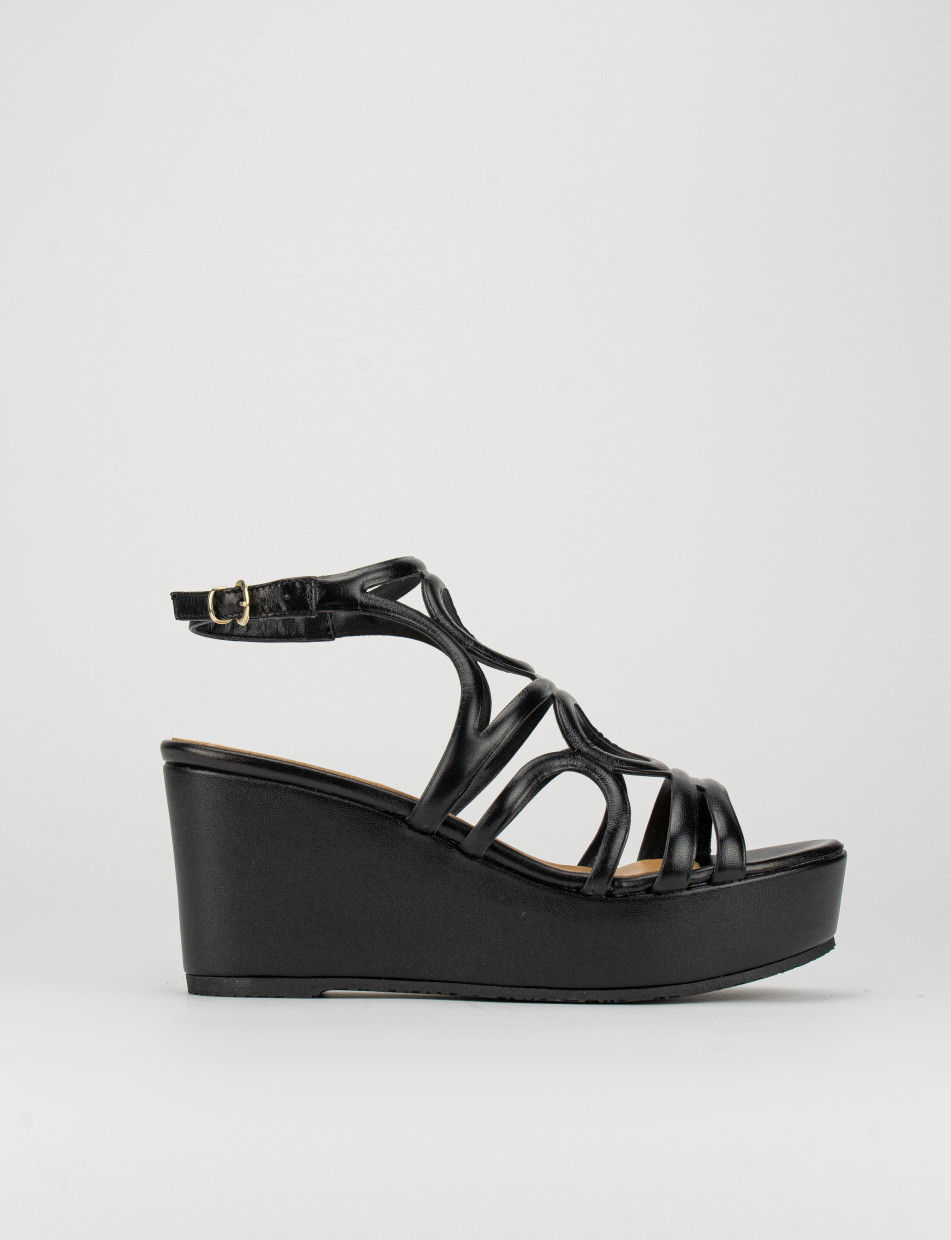 Sandalias de cuña tacón 8 cm negro cuero