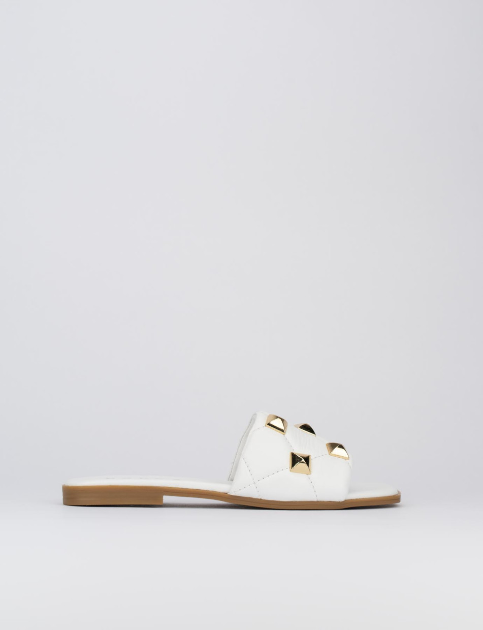 Mules tacón 1 cm blanco cuero