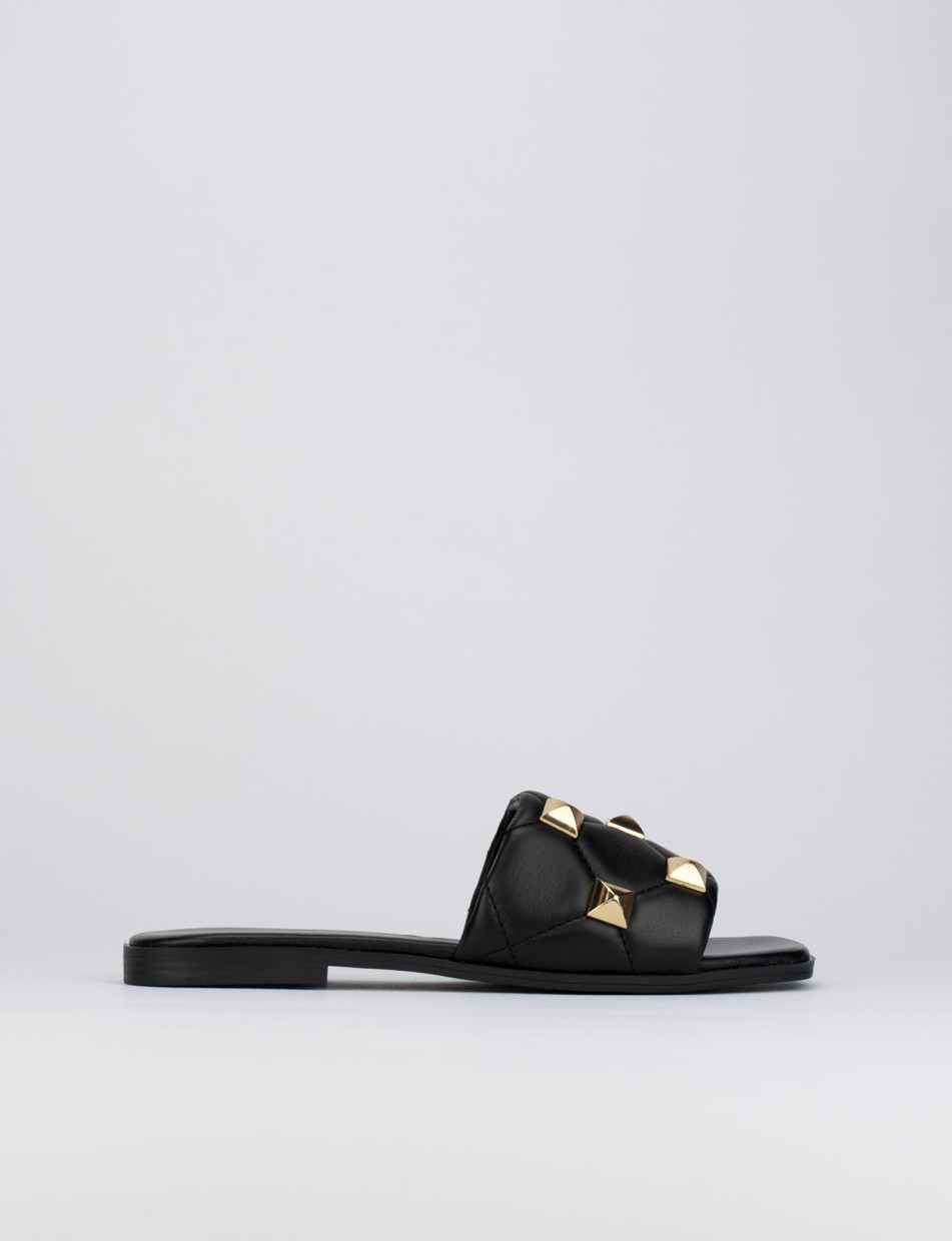 Mules tacón 1 cm negro cuero