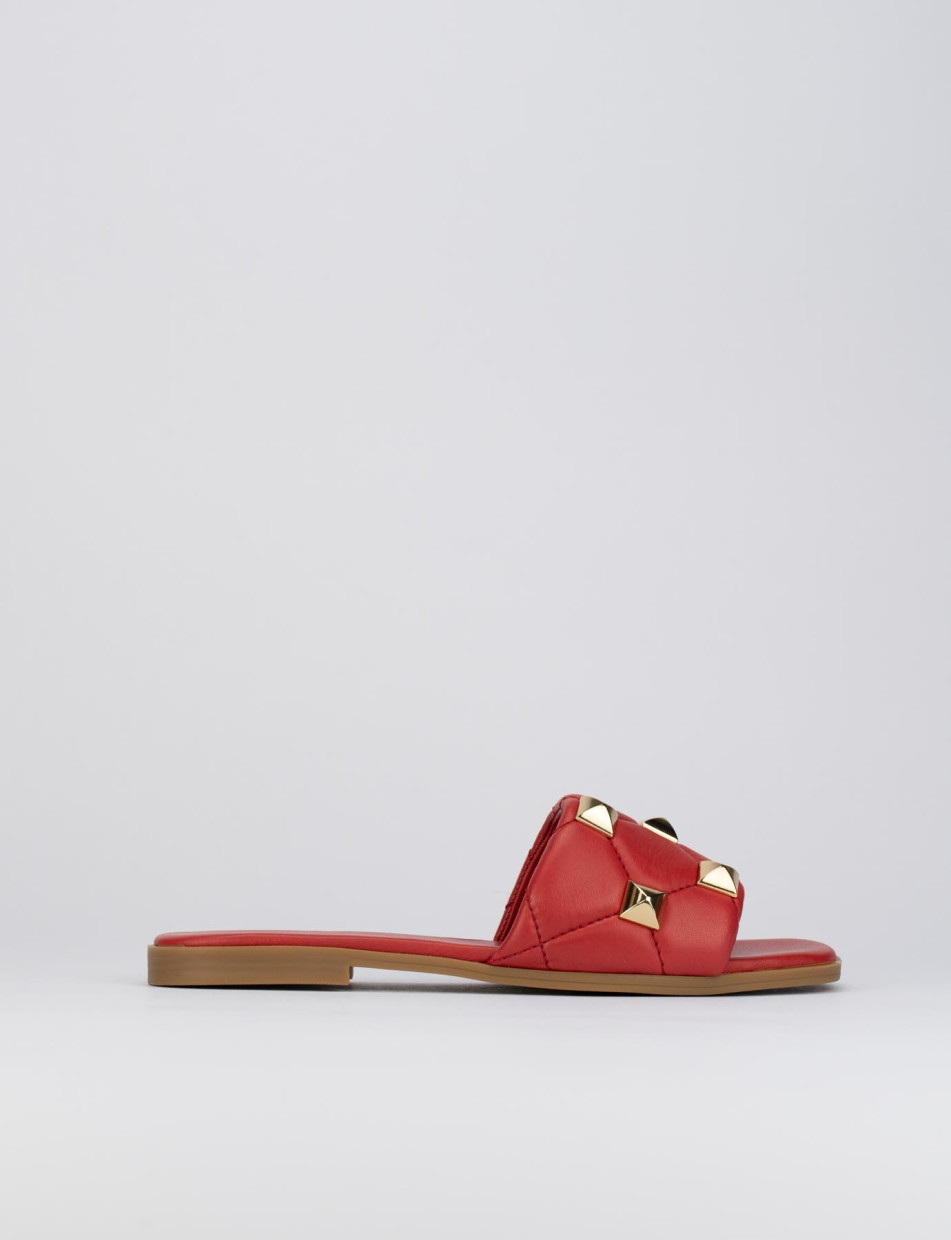 Mules tacón 1 cm rojo cuero