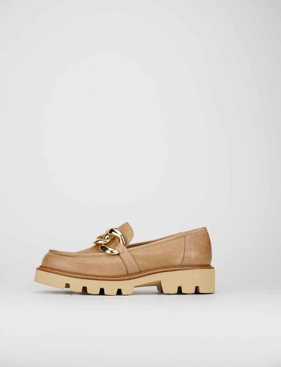 Mocasines tacón 1 cm marrón cuero