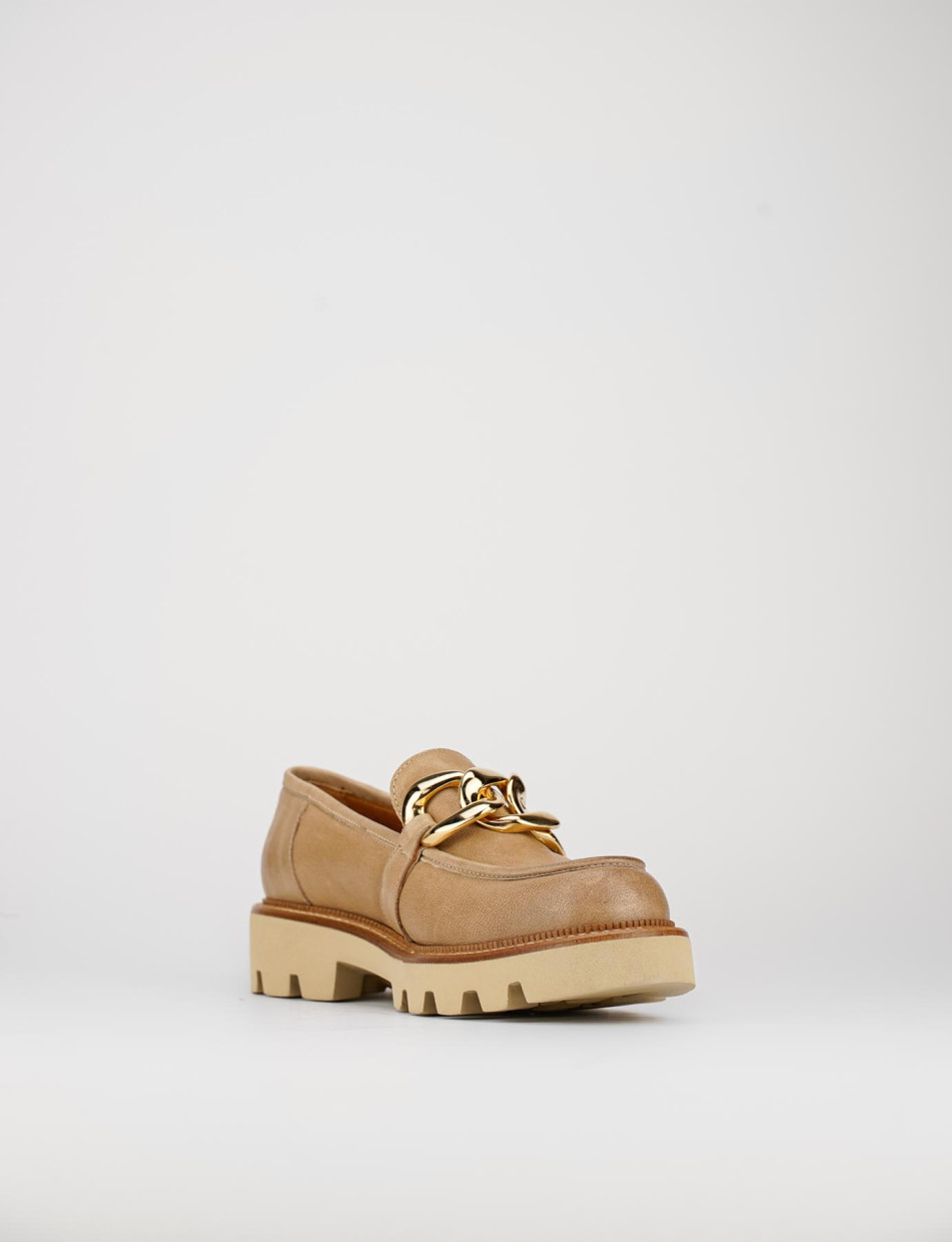 Mocasines tacón 1 cm marrón cuero