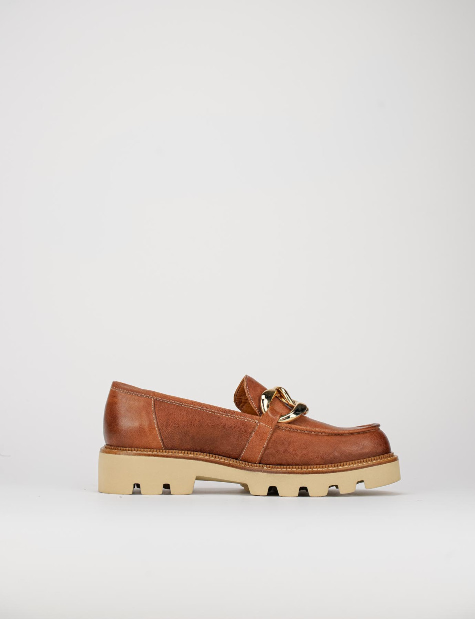 Mocasines tacón 1 cm marrón cuero