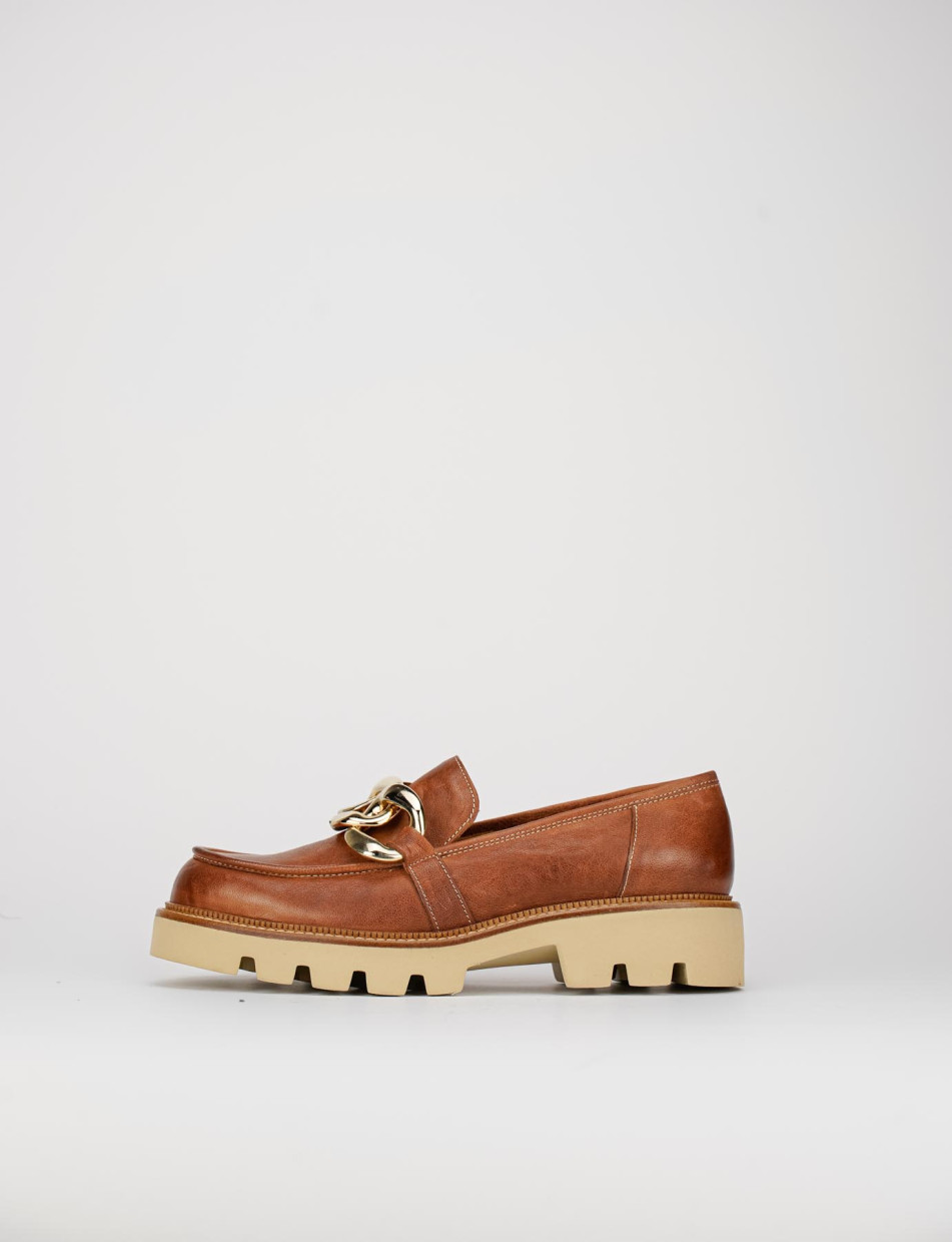 Mocasines tacón 1 cm marrón cuero