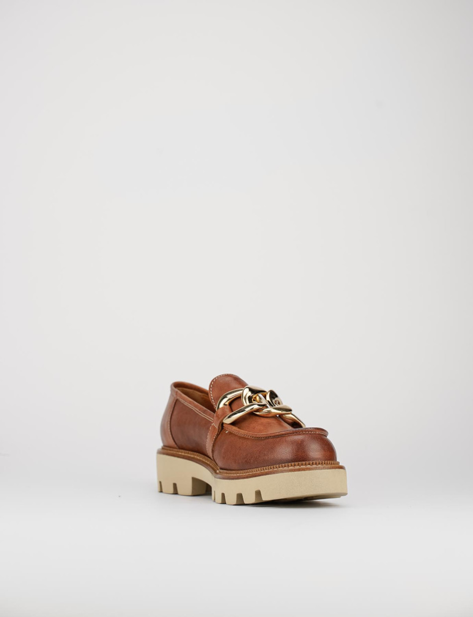 Mocasines tacón 1 cm marrón cuero