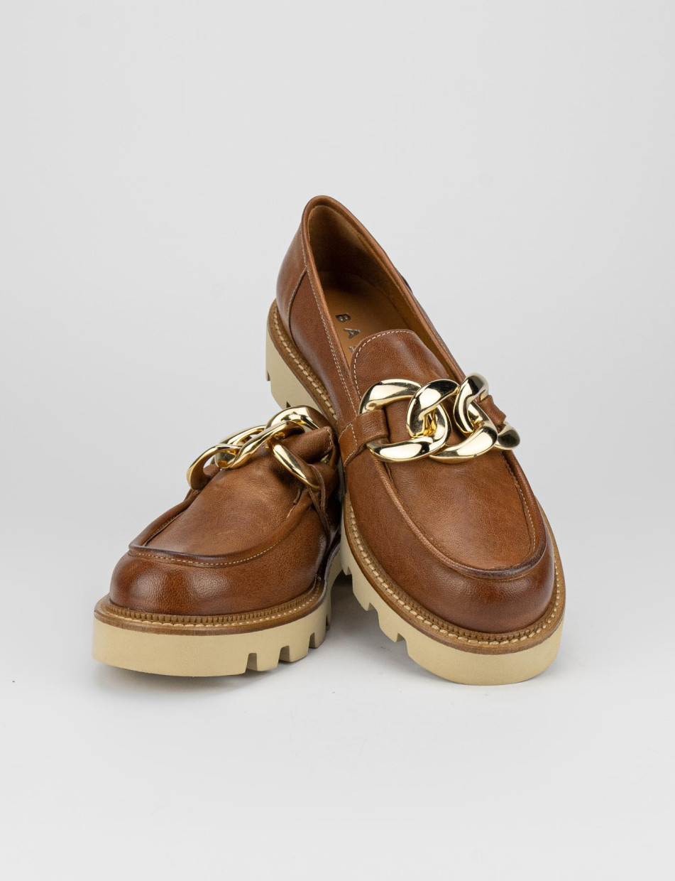 Mocasines tacón 1 cm marrón cuero