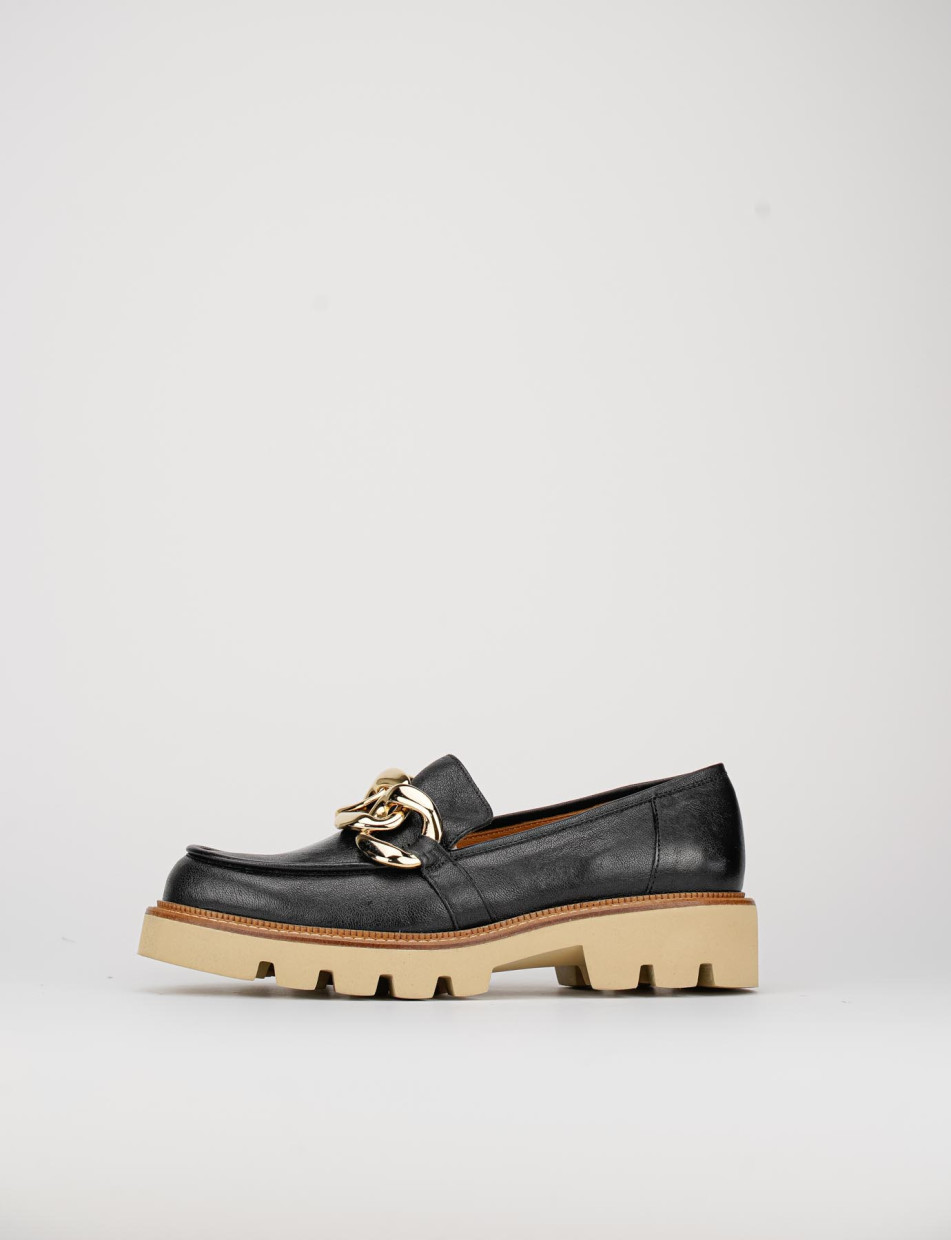 Mocasines tacón 1 cm negro cuero