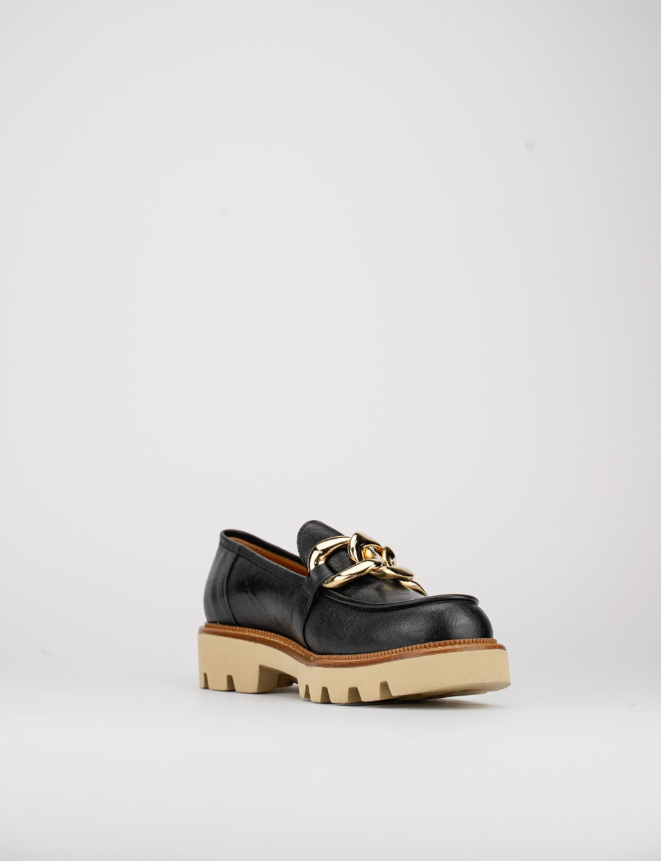 Mocasines tacón 1 cm negro cuero