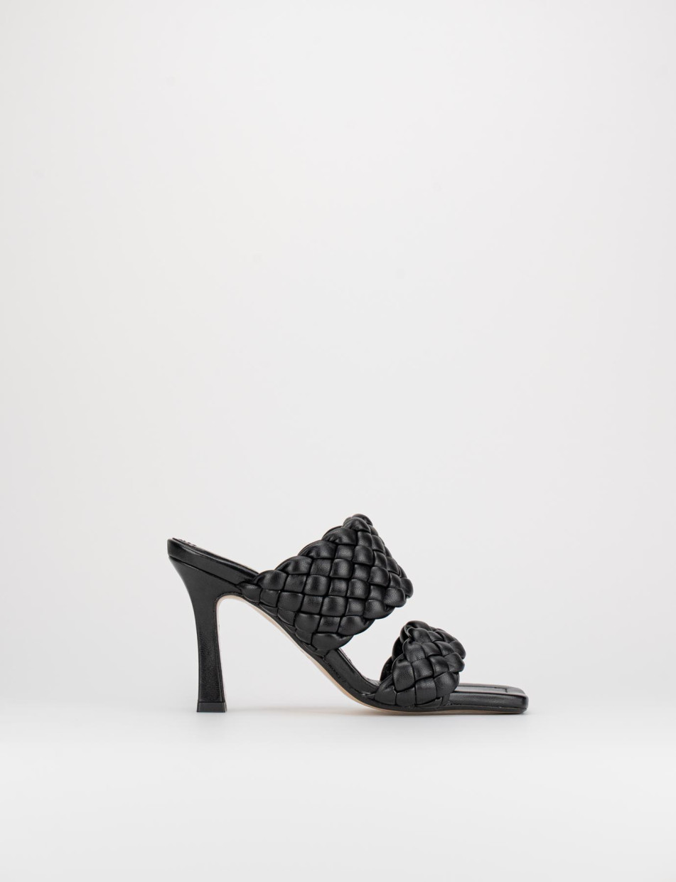 Mules tacón 9 cm negro cuero