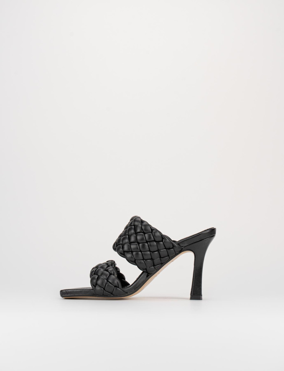 Mules tacón 9 cm negro cuero