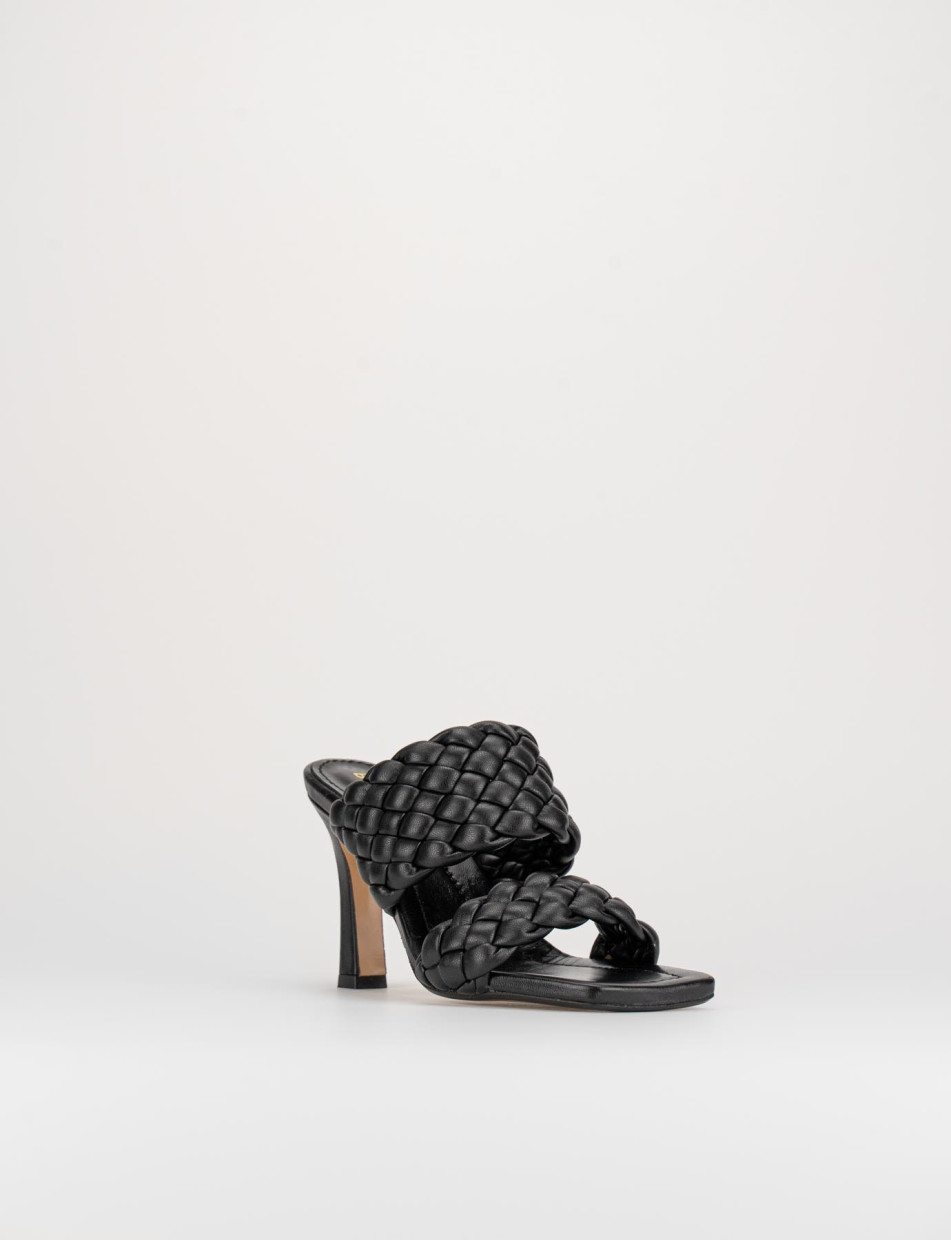 Mules tacón 9 cm negro cuero