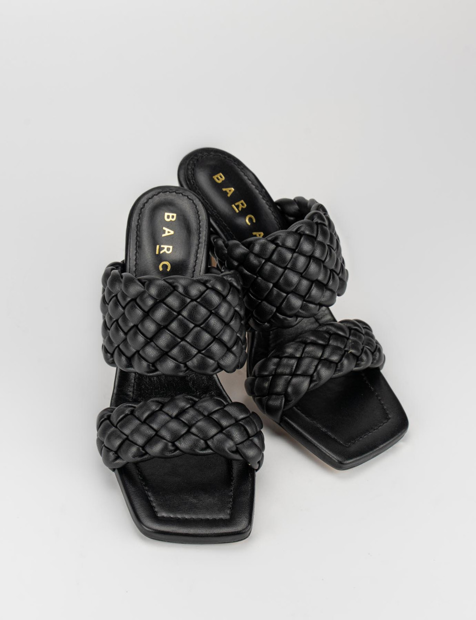 Mules tacón 9 cm negro cuero