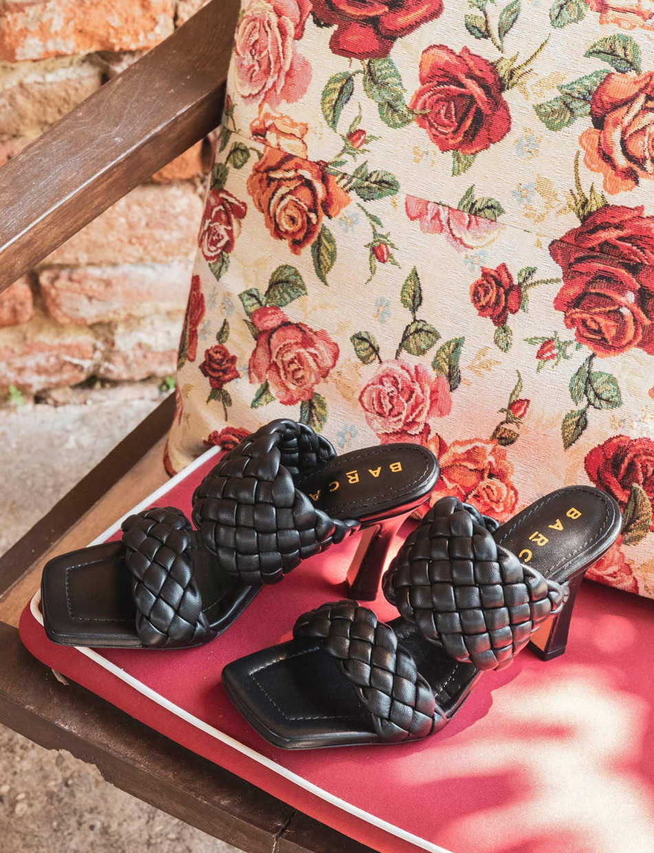 Mules tacón 9 cm negro cuero