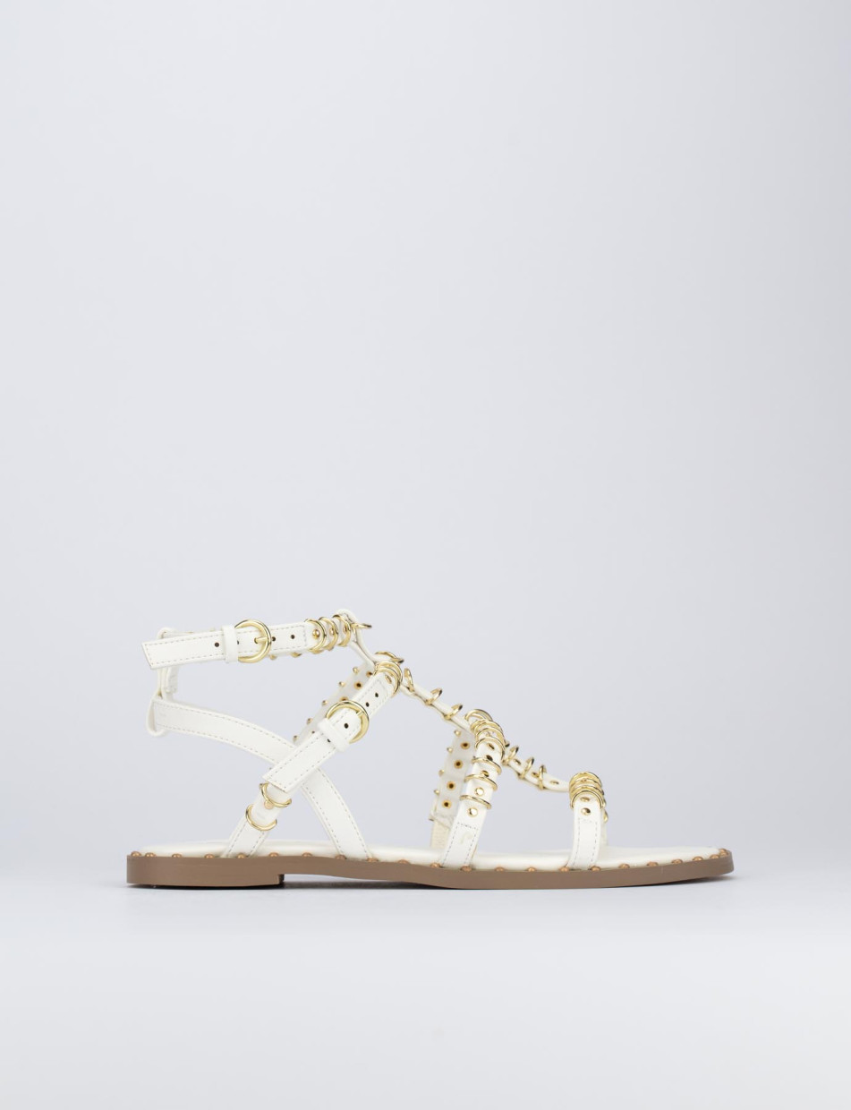 Sandalias de tacón bajo tacón 1 cm blanco cuero