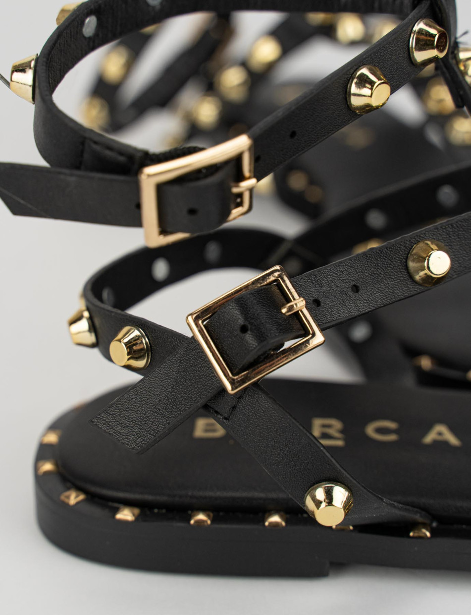 Sandalias de tacón bajo tacón 1 cm negro cuero