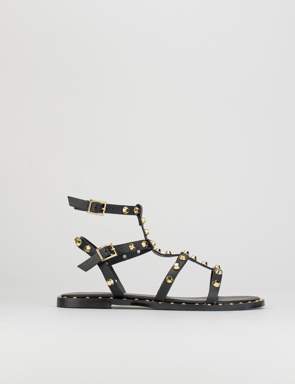 Sandalias de tacón bajo tacón 1 cm negro cuero