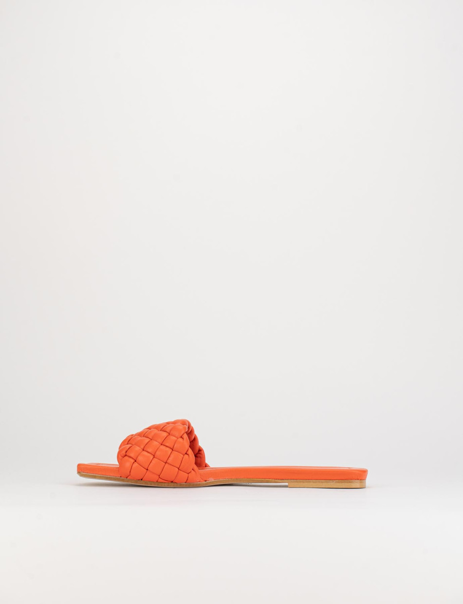 Mules tacón 1 cm naranja cuero